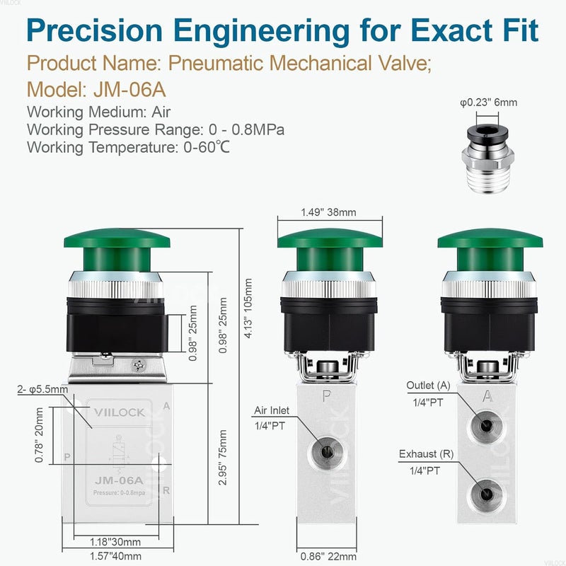 VIILOCK Pneumatic Mechanical Valve, 1/4” NPT 3 Way 2 Position Momentary Push Button Manual Control Air Valve JM-06A - Image 4